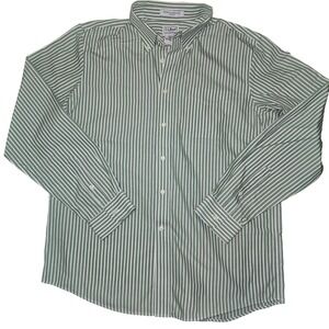 LL Bean Mens Large Wrinkle Resistant Trim Fit Button Down Shirt Green Striped